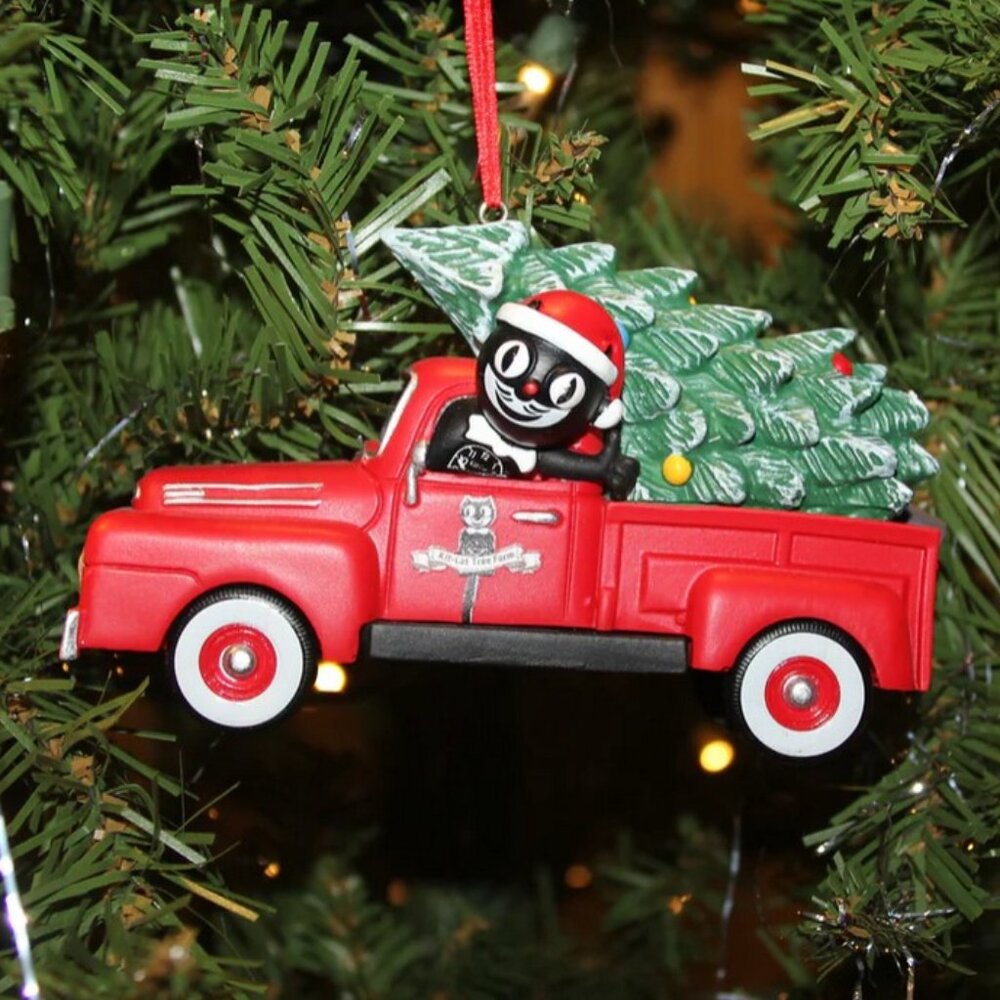 Kit-Cat Klock driving a red truck LIGHT UP Christmas Ornament